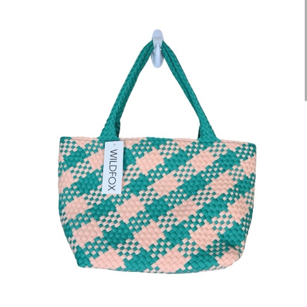 WildFox Large Cream/Teal Woven Tote Bag NWT 🌴